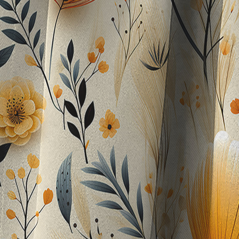 Beige et orange, décorations florales - Rideau Boho - Rideau abstrait occultant - 1 panneau, L 52 po x L 120 po