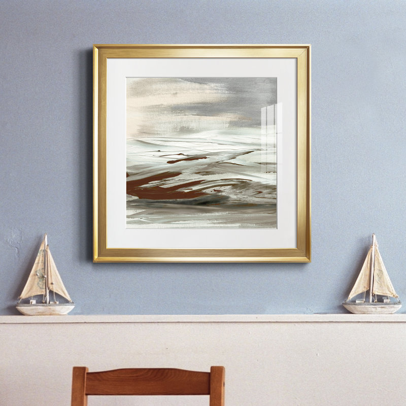 Terre Tumultueuse - peinture encadrée, H 17,5 po x l 17,5 po x P 1,5 po, Papier encadré doré