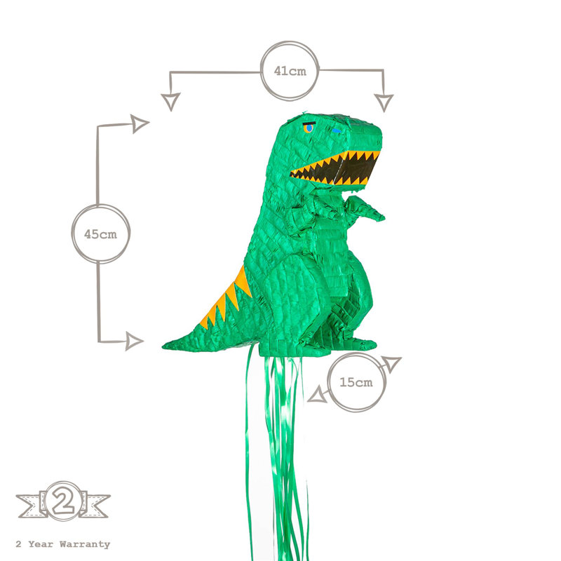 Fax Potato - Pinatas Dinosaur Pull String Cardboard Pinata & Blindfold Set - W41cm x D15cm x H45cm - Green