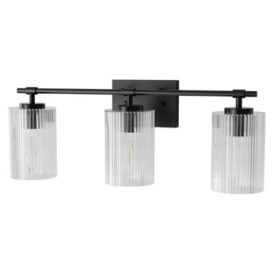 Buster 24 In. 3-Light Black Vanity Light With White Cylinder Glass Shades For Bathroom, Mirror, Vanity Area