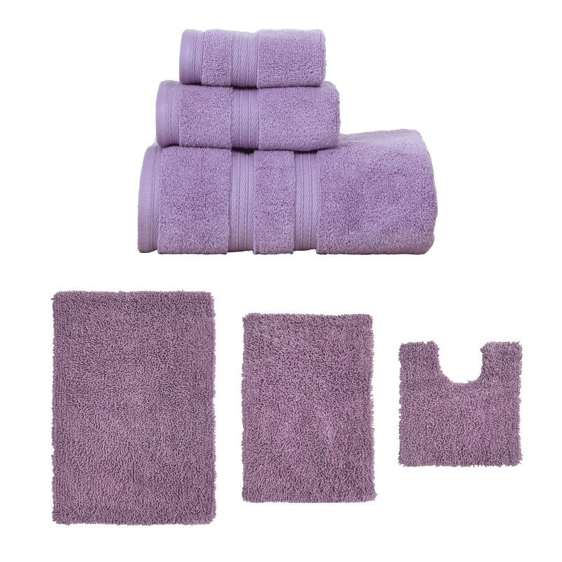 Ensemble de serviettes de bain 3 pièces et de tapis de bain 3 pièces, ensemble de 6, Bruno Collection, Mauve