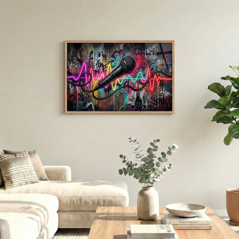 Ensemble de 1 toile murale Graffiti Music, H 32 po x l 48 po, Naturel