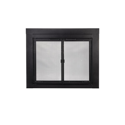 Augusta Black Cabinet-Style Fireplace Glass Door- Large