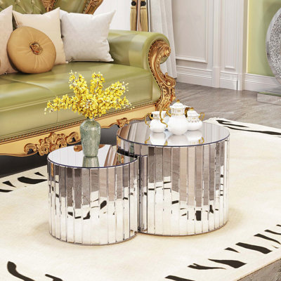 Table basse à miroir de luxe - mobilier de salon moderne argenté Petite table basse convenant à la décoration de meubles modernes