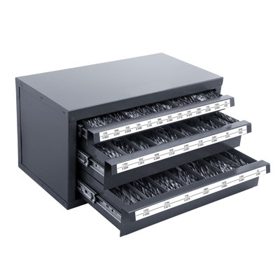 Armoire-distributeur de perceuse, armoire de rangement à trois tiroirs pour 1/16 po à 1/2 po, armoire de rangement en acier avec étiquettes, distributeur de perceuse empilable pour le rangement des forets