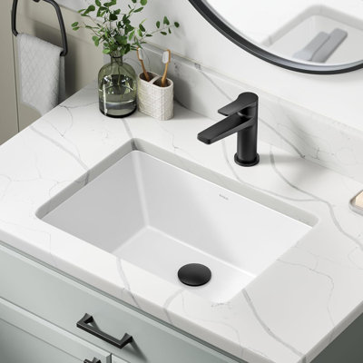 0.25" Rectangular White Ceramic Undermount Bathroom Sink With Overflow Hole