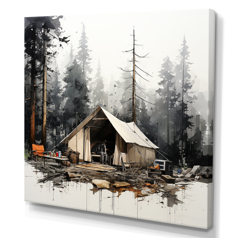 Tente de camping dans un paysage hivernal, H 16 po x l 16 po x P 1 po, Toile tendue