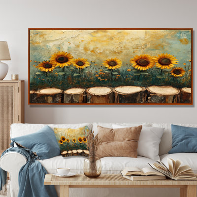 Dello Sunflowers Landscape Above Wood Slide III - Sunflowers Large, art mural