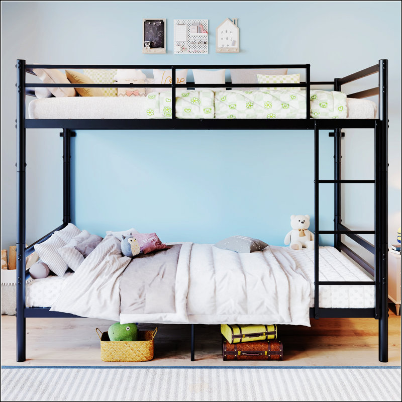 Bunk Bed with Ladder and high Guardrail, Able to Split, Metal Bunk Bed, Storage Space, Noise Free,Twin Over Twin Size,Black