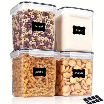 4Pc 5.2L Food Storage Containers With Airtight Lids, Stackable Pantry Organizers 100% Leak-Proof Ideal For Flour, Sugar, Rice, And Dry Foods Includes Labels & Marker
