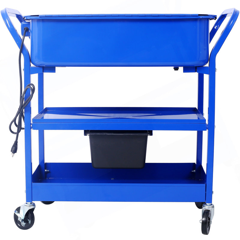 Mobile Parts Washer, 20 Gallon Capacity Portable Parts Cleaner For Use With Water Based Cleaning Solutions, Heavy Duty 20 Gauge Steel, 325 GPH Pump Power, With Drain Tray