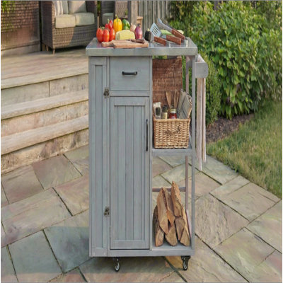Chariot de cuisine verrouillable pour l'extérieur avec îlot de cuisine, comptoir en acier
