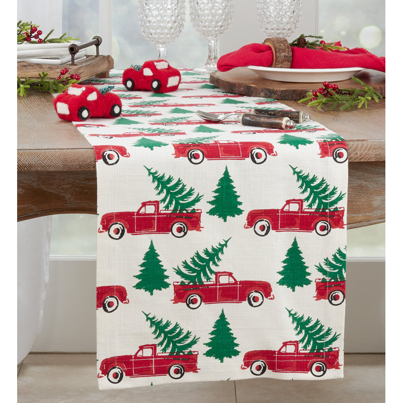 Camion Rouge 100% Cotton Christmas Table Runner, 14" W x 90" L