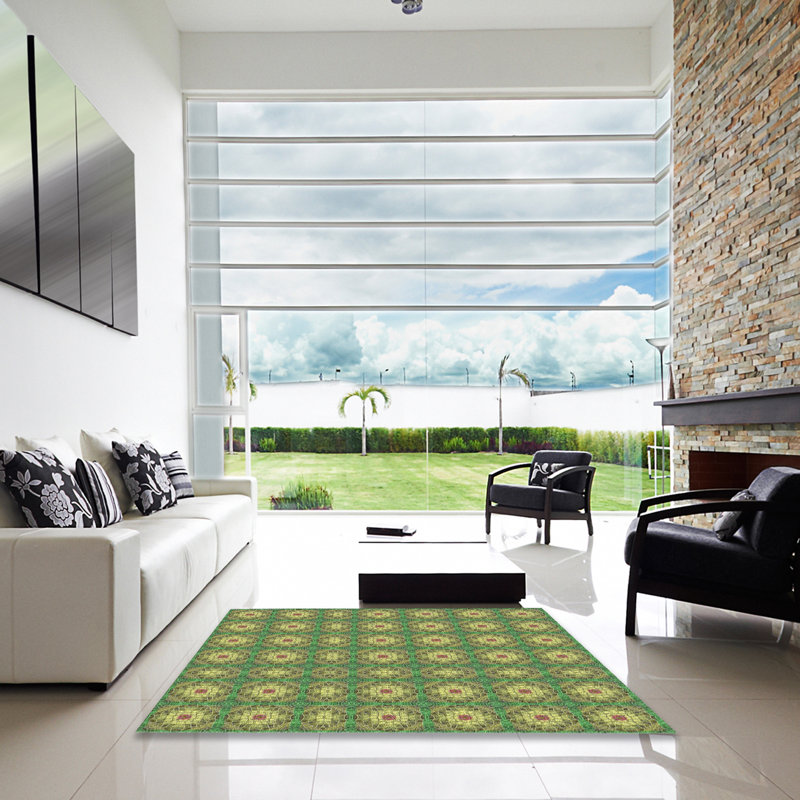 Tapis abstrait vert Pastore, Carré 8 pi