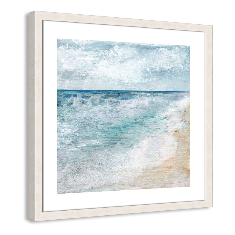 Balade au bord de l'eau - Peinture encadrée, Grain de bois blanc, H 24 po x l 24 po x P 1,13 po