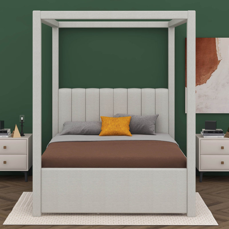 Lit à baldaquin Chenee, Beige, Double