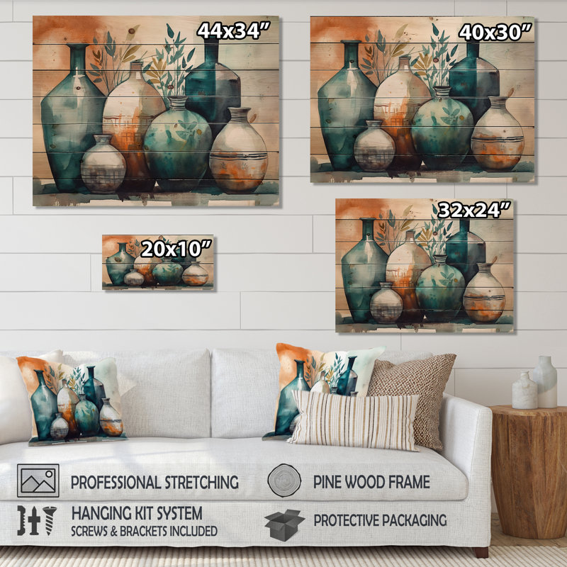 Art mural vert et orange Boho Pottery II - Boho Pottery, H 10 po x l 20 po x P 0,78 po