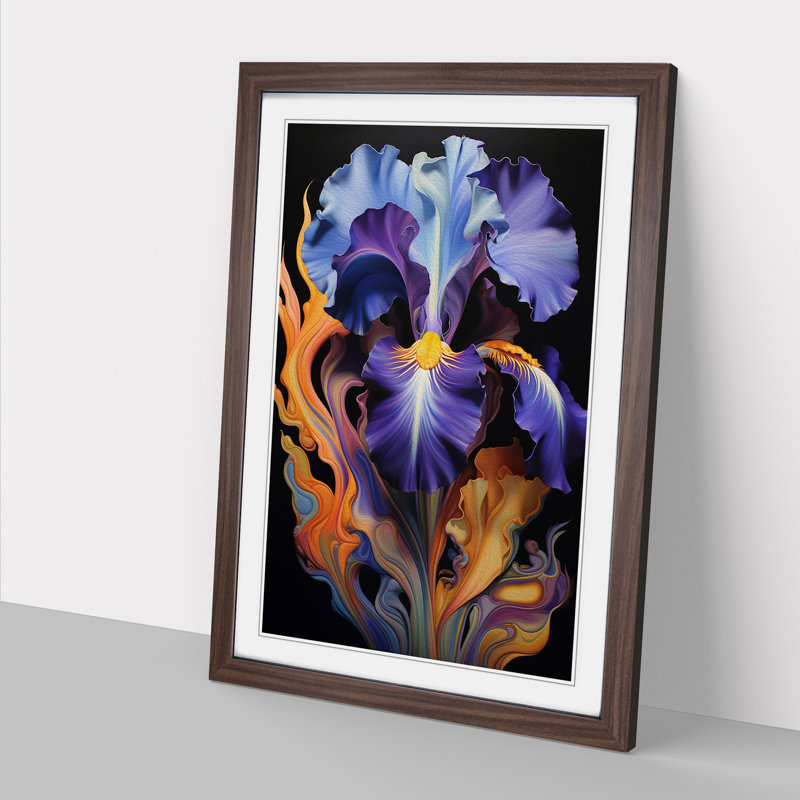Iris Flower Art Deco - Framed Print, Walnut Framed, 64cm H x 46cm W x 2cm D