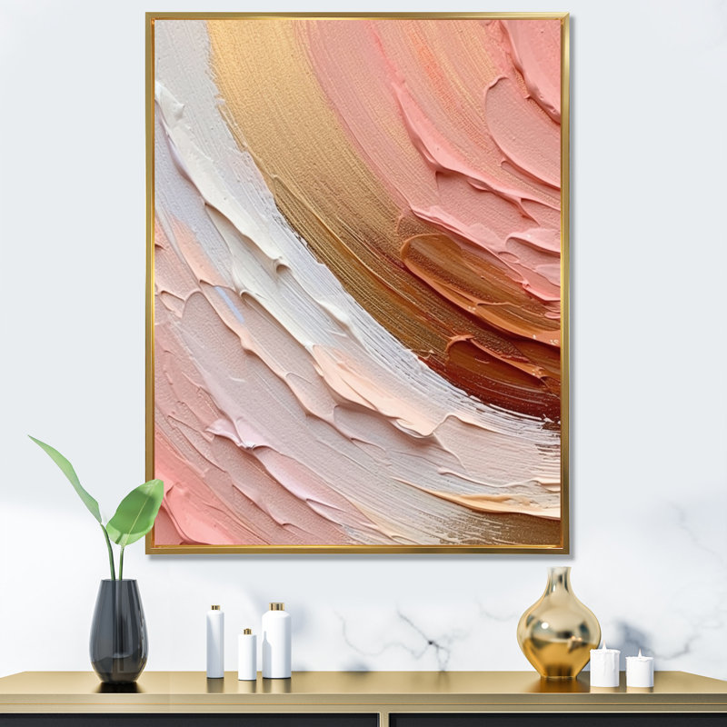 «Peach and Gold Spiral Radiance - Abstract Spirals», art mural, Cadre flottant doré, H 40 po x l 30 po x P 1,5 po