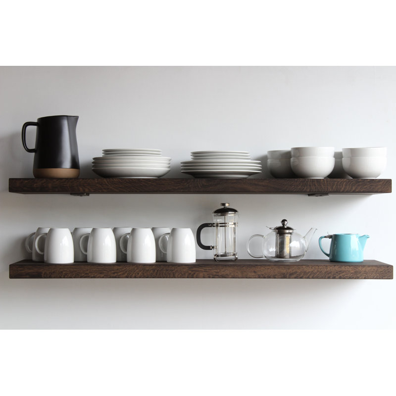 Geller 2 Piece Oak Floating Shelf, Torched Oak Coffee, 1.75" H X 24" W x 11" D
