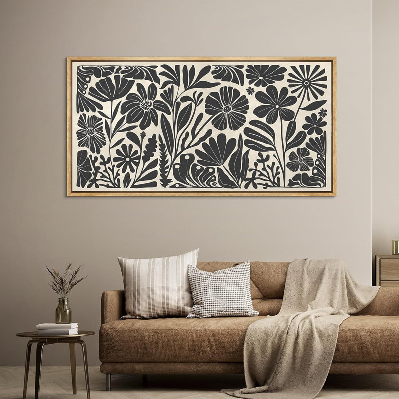 Abstrait botanique noir et blanc abstrait botanique, H 30 po x l 60 po, Naturel
