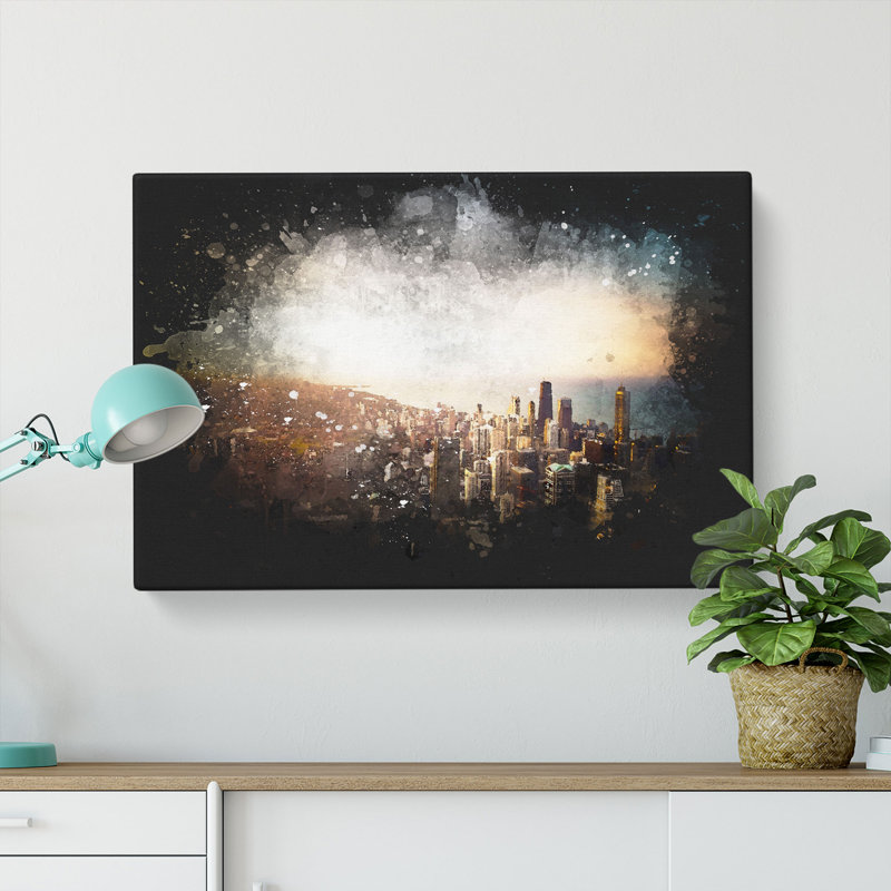 High Over The Chicago Skyline - Wrapped Canvas Painting, 50cm H x 76cm W x 3cm D