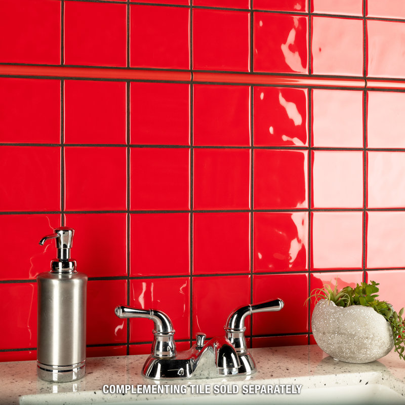 Twist 4" x 4" Ceramic Grid Mosaic Tile, Red Cherry