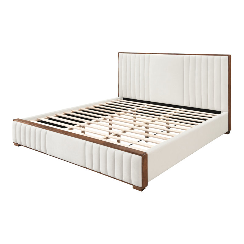 Kaleea Light Gray Chenille and Walnut Queen Bed
