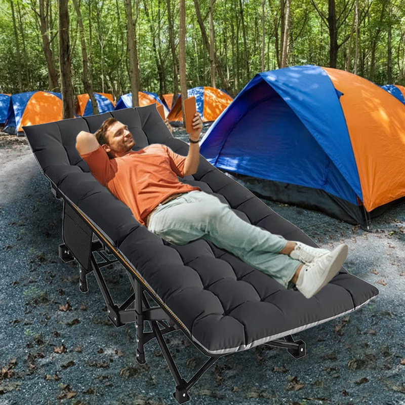 Portable Folding Heavy Duty Camping Cots Sleeping Cot with Carry Bag and 3" Mattress 900 LBS, Black