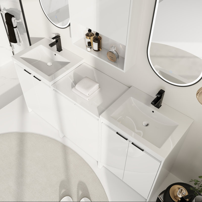 Ensemble de meuble-lavabo double 72 po avec meuble de rangement 72 po