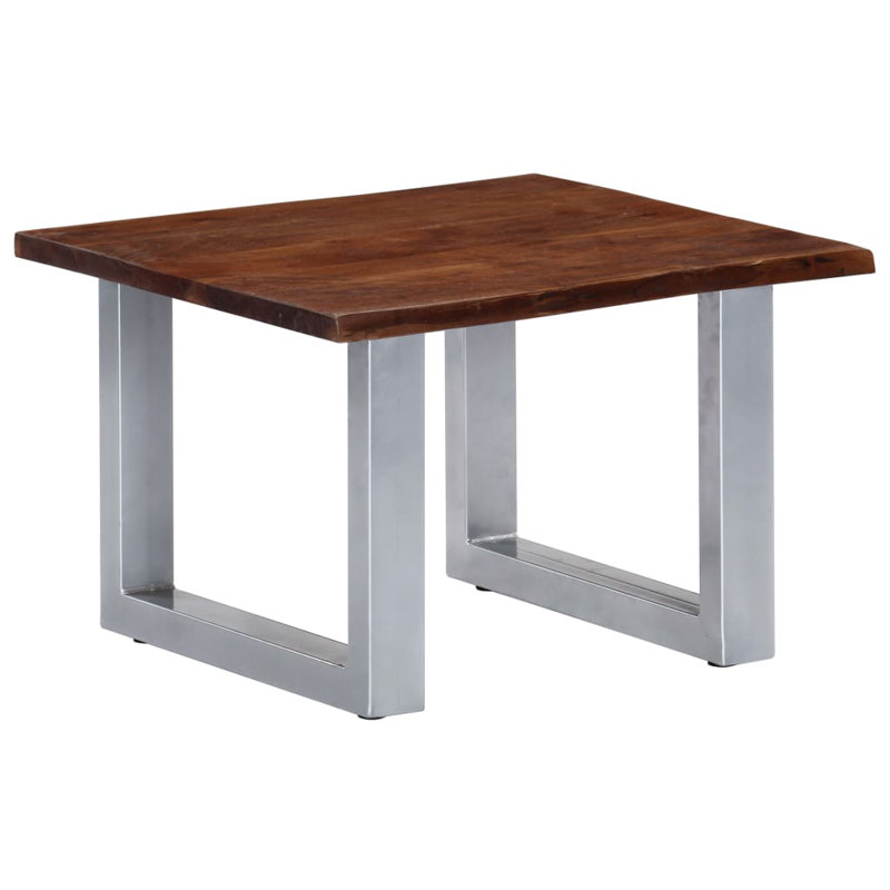 vidaXL Coffee Table with Live Edges Home Living Room Square Solid Wood Acacia, 15.7" H x 23.6" L x 23.6" W, Brown/Silver