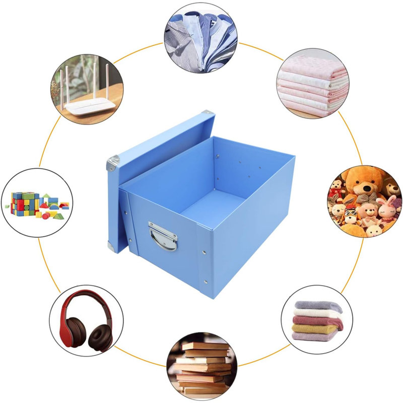 Collapsible Storage Box, Decorative Memory Box With Lid & Metal Reinforced Corners, Cardboard File Bin With Handles, Organizer Gift Box For Keepsake Toy Photos Office Nursery Wardrobe Bookshelf