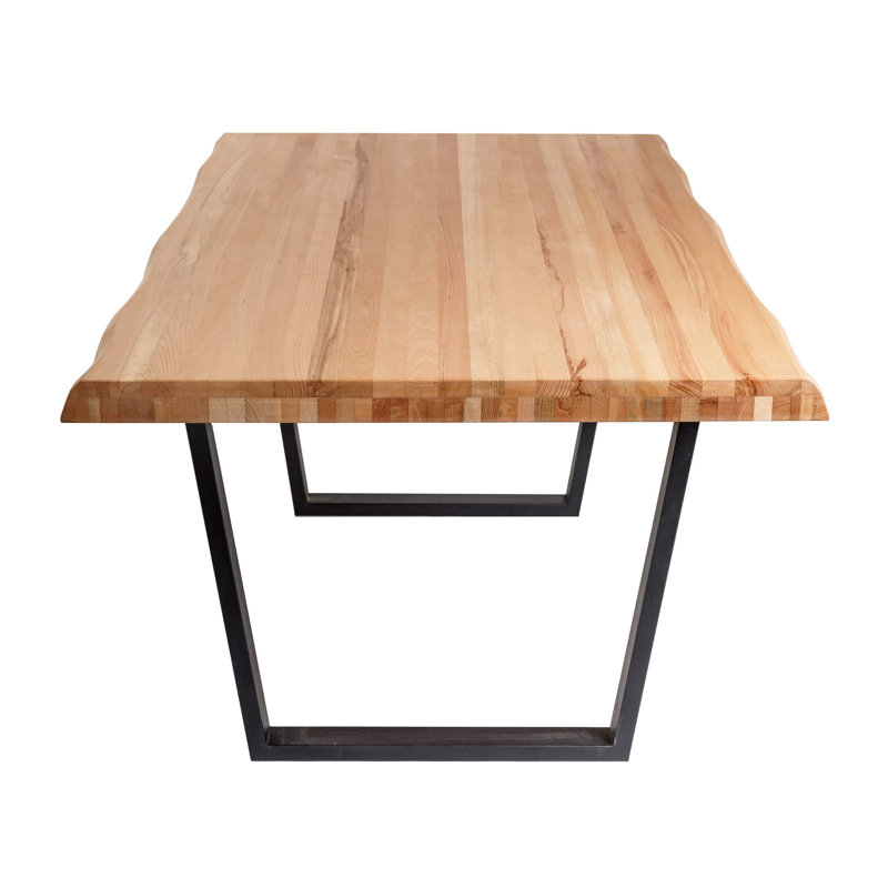 Canfield Solid Wood Top Metal Base Dining Table, 75cm H x 200cm L x 100cm W, Beech