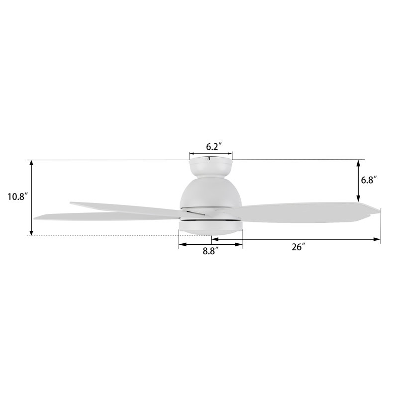 52'' Ceiling Fan with LED Lights, White, White