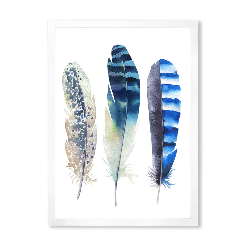 Boho Feathers I - reproduction d'art sur toile, H 32 po x l 16 po x P 1 po, Cadre blanc