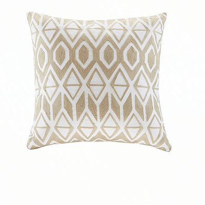 Embroidered Cotton Oblong Decorative Pillow Taupe 12x20"