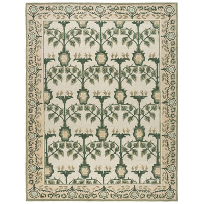 Earthly Treasures 215 Hand Tufted Wool/Cotton/Viscose Floral Rug in Ivory/Sage