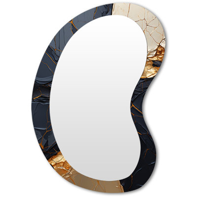 Etheleen Minimalism Chrome Gold And Black Poteries II - Abstract Spirals Irregular Shape Unique Mirror, Gold Asymmetrical Large Wall Mirror, Printed Metal Art