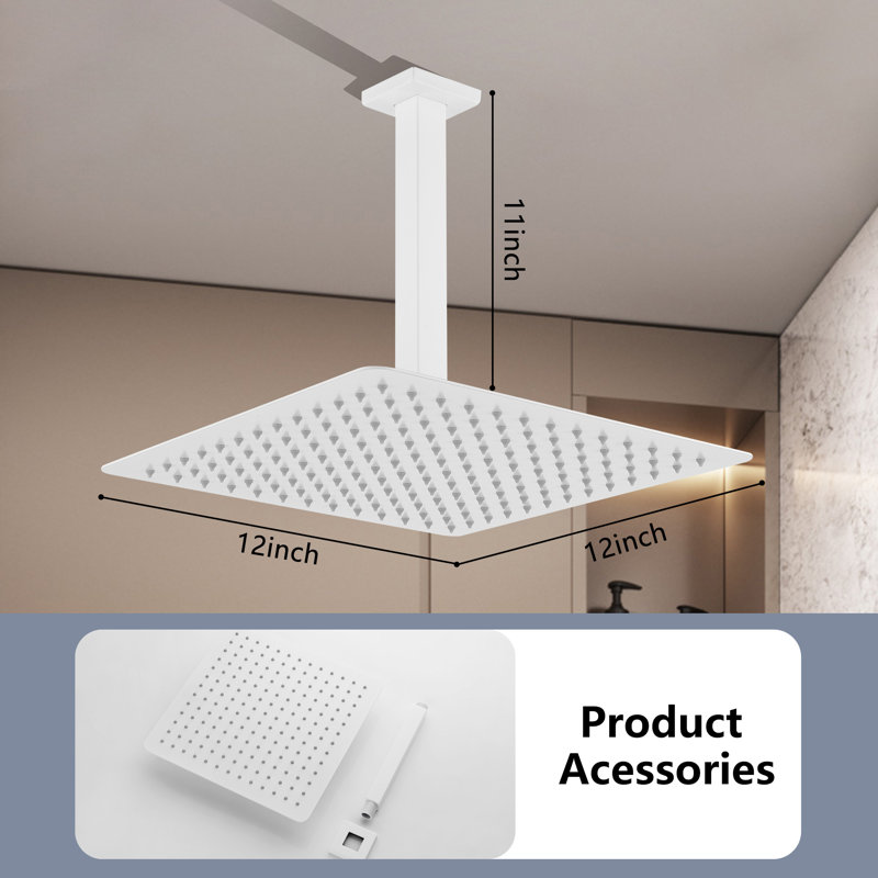 Rain Fixed Shower Head 2.0 GPM GPM, White