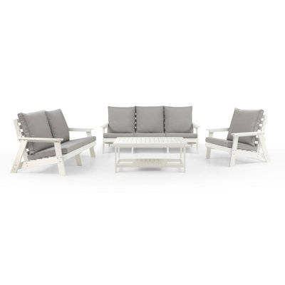 Hips 3 Seater Outdoor Sofa Patio Sofa With Cushion, Wood Grain Outdoor Garden Outdoor Sofa Patio Sofa