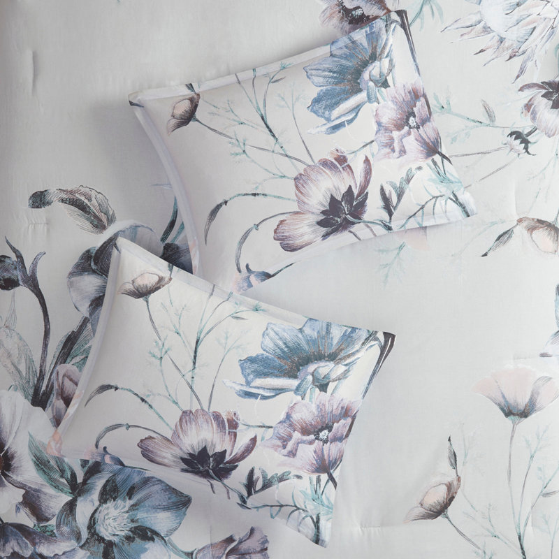 8 Piece Printed Comforter Set Blue