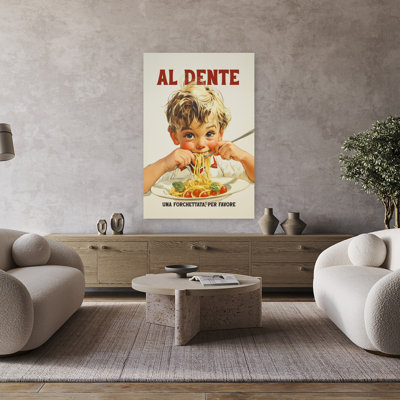 «Happy Boy Eating Spaghetti Classic Retro», art mural rétro