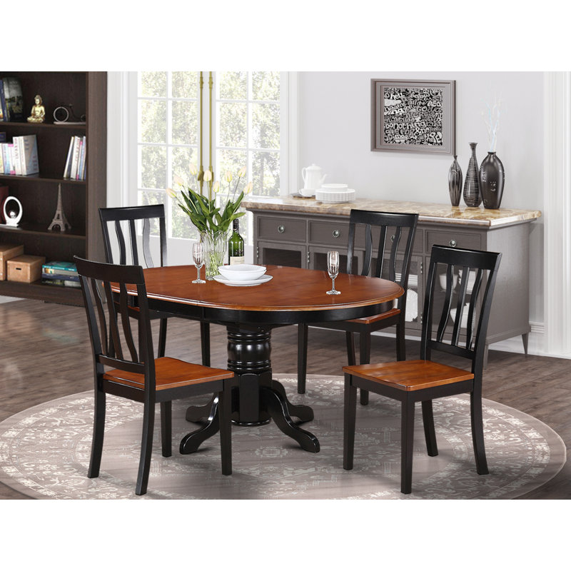 Ensemble de table de salle à manger 5 pièces comprenant une table de cuisine ovale avec papillon et 4 chaises, noir et cerise