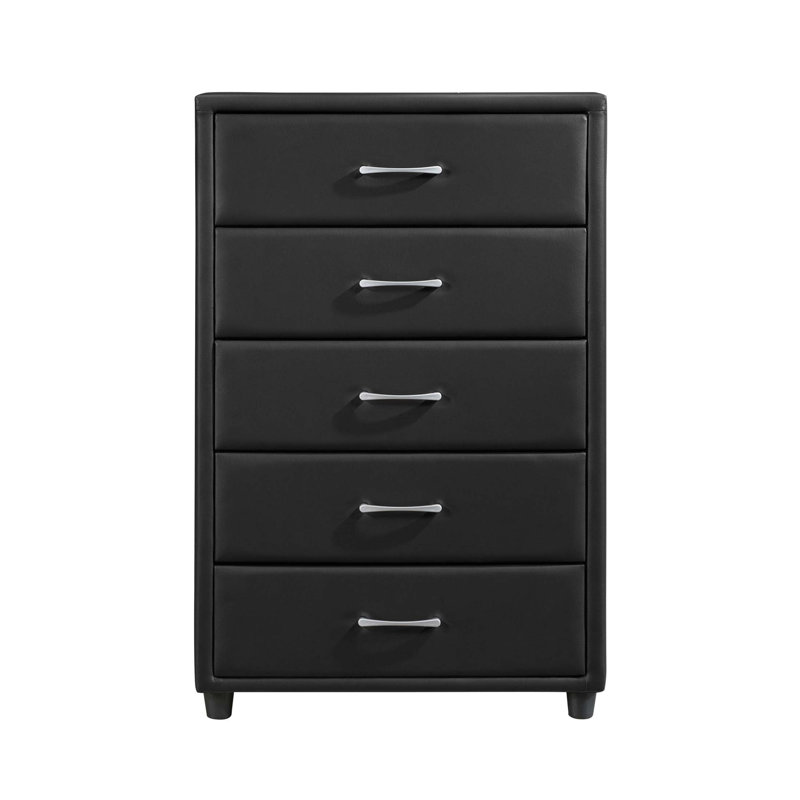 Commode contemporaine 1 pièce en similicuir durable avec poignées argentées, meubles de chambre élégants et fonctionnels
