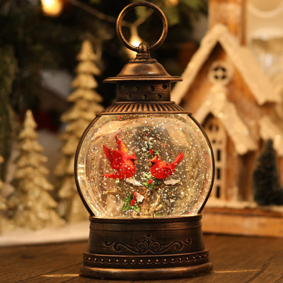 Lighted Musical Cardinal Christmas Snow Globe - 6H Timer, USB/Battery Operated, Indoor Home Décor & Holiday Gift