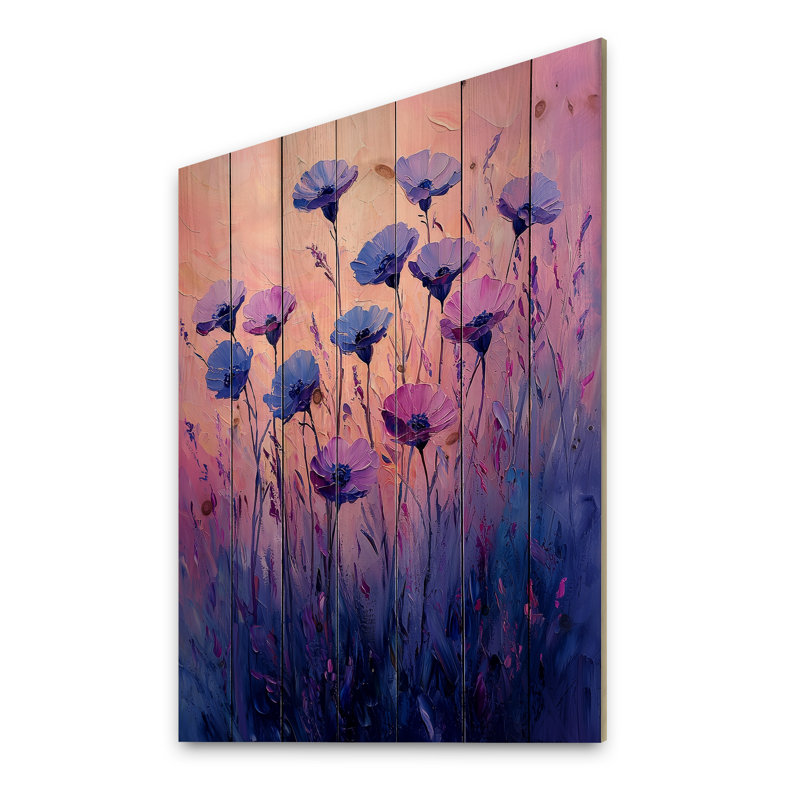 Dreaming Of Cornflower Fields In Purple III - Cornflowers Wood Wall Art - On Natural Pine Wood, 44" H x 34" W x 0.78" D
