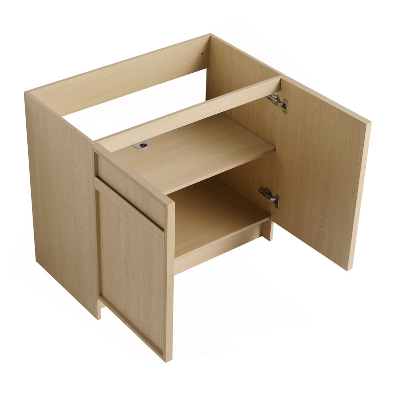 Meuble-lavabo sur pied 36 po avec lavabo en résine blanche et 2 portes d'armoire à fermeture en douceur, 36"