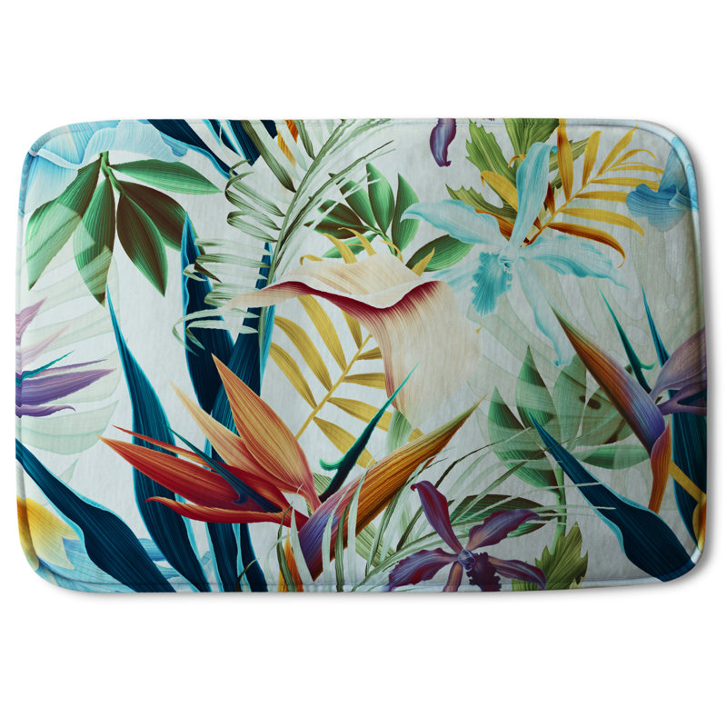 Akelah Non-Slip Bath Rug, Orange/Green Floral 7