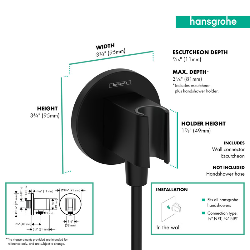hansgrohe FixFit S Wall Outlet with Handshower Holder, Matte Black