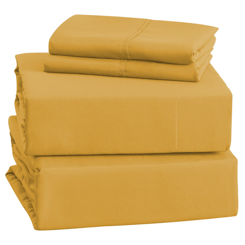 Ensemble de draps en microfibre brossée douce Hotel Luxury avec draps et taies d'oreiller très doux, Double, Jaune